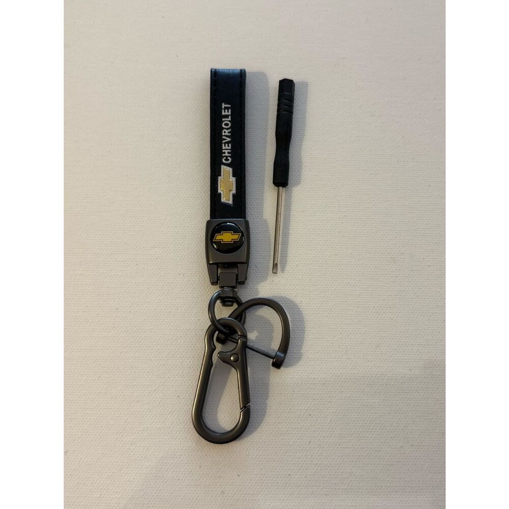 Chevrolet Key Fob Keychain in Black Leather with Logo NWT